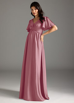 Azazie Verna Maternity Bridesmaid Dresses A-Line Ruched Stretch Satin Floor-Length Dress image4