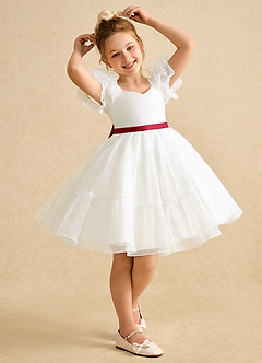 Azazie Debbie vestidos de niña de las flores Vestido de Marfil Escarlata de Organza de Princesa con Escote de Corazón image2