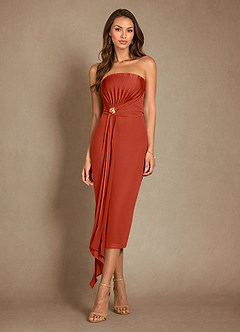 Azazie Dinanta Mother of the Bride Dresses Rust Column Pleated Chiffon Dress image4