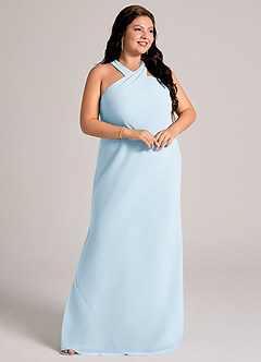 Azazie Doretta Abiti da Damigella Abito Sirena in Chiffon Plissettato Azzurro image10