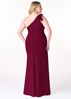 Azazie Rinna Vestidos de damas de honor Vestido de Borgoña de Crepé elástico de Corte Sirena con Hombro unilateral image6