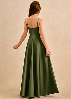 Azazie Coconut Girls Formal Sukienki dla dziewczynek sypiących kwiaty Linia A Pofałdowany Satyna elastyczna Długość podłogi Sukienka image2