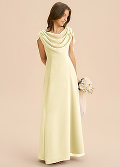 Azazie Lambie Junior Lemon Sorbet A-Line Pleated Chiffon Dress image5