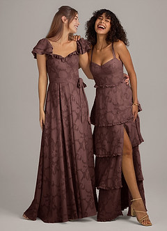 Azazie Aricella Bridesmaid Dresses Espresso A-Line Corset Floral Burnout Dress image2