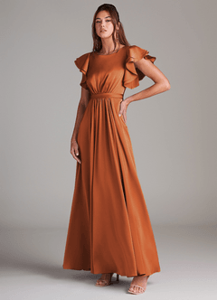 Azazie Daphne Modest brudtärna klänningar Klänning A-Linje Ruched Golvlängd Stretch Satin image2