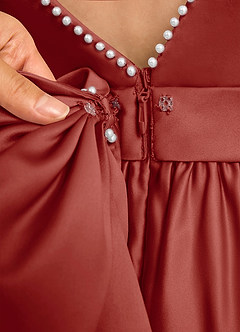 Azazie Dumpling Flower Girl Dresses Terracotta A-Line Bow Matte Satin Dress image7