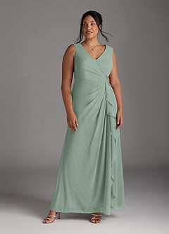 Azazie Manuella Mother of the Bride Dresses Agave A-Line V-Neck Pleated Chiffon Dress image4