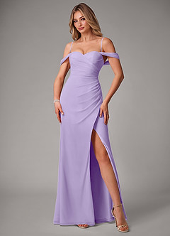 Azazie Haisley Bridesmaid Dresses Lilac Sheath Off the Shoulder Chiffon Convertible Dress image5