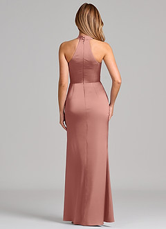 Azazie Karlotta Bridesmaid Dresses Rosette Sheath Pleated Stretch Satin Dress image2