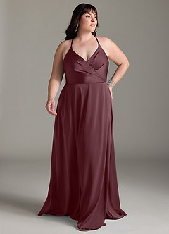 Azazie Davis Robes de demoiselle d'honneur Robe Trapèze en Satin extensible Plissée Sangria image7