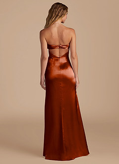 Azazie Leonis Bridesmaid Dresses Auburn Mermaid Pleated Metallic Satin Convertible Dress image6