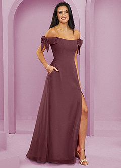 Barbie ♥ Azazie Bridesmaid Dresses Sangria A-Line Off the Shoulder Chiffon Convertible Dress image11