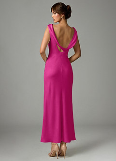 Azazie Kieryn Robes de demoiselle d'honneur Robe Sirène en Satin extensible Plissée Fuchsia image5