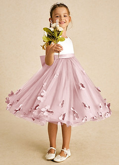 Azazie Sprout Robe Demoiselle D'honneur Fillette Robe Trapèze en Tulle Arc Rose Poudré image2