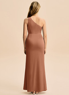 Azazie Akilah Junior Robe Fourreau en Satin extensible Plissée Bronze image6