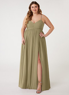 Azazie Alia Bridesmaid Dresses Moss Green A-Line Pleated Chiffon Dress image6