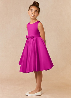 Azazie Coco Flower Girl Dresses Fuchsia A-Line Bow Matte Satin Dress image2