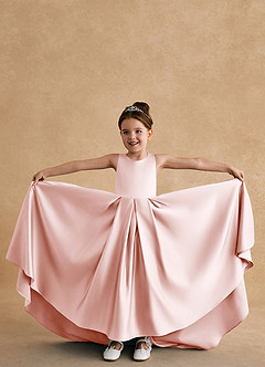 Azazie Sammy Flower Girl Dresses Blushing Pink A-Line Lace Matte Satin Dress image4