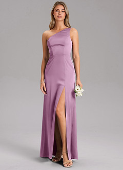 Azazie Phaedra Bridesmaid Dresses Wisteria A-Line One Shoulder Stretch Satin Dress image9