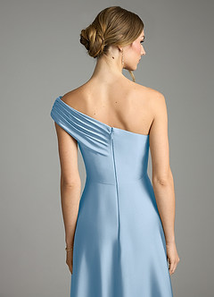 Azazie Melanie Bridesmaid Dresses Powder Blue A-Line Off the Shoulder Stretch Satin Dress image2