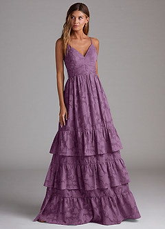 Azazie Nathalia Bridesmaid Dresses Wisteria A-Line Bow Floral Burnout Dress image4
