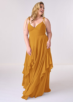 Barbie ♥ Azazie Robes de demoiselle d'honneur Robe Trapèze en Mousseline de soie Arc Caramel écossais image8