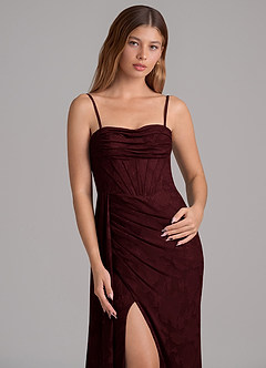 Azazie Amyra Brautjungfernkleider Wandelbar Meerjungfrau-Linie Schulterfrei Blumen-Burnout Kleid Cabernetrot image2