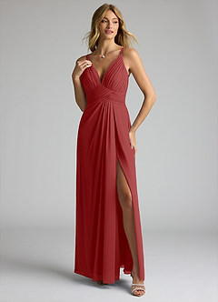 Azazie Maren Allure Bridesmaid Dresses Rust A-Line V-Neck Lace Chiffon Dress image1