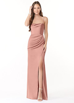 Azazie Leonis Bridesmaid Dresses Rosette Mermaid Pleated Stretch Satin Convertible Dress image1