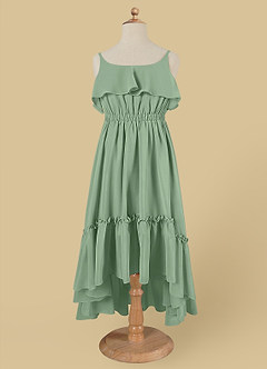 Azazie Karmen Abiti da Ragazza di Fiori Abito A-Line in Chiffon Increspato Matcha image6