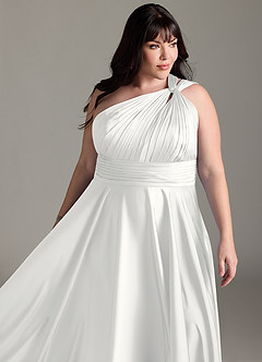 Azazie Charlize Bridesmaid Dresses White A-Line One Shoulder Stretch Satin Dress image7