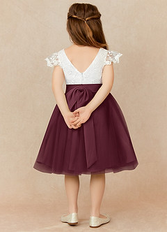 Azazie Vetty Flower Girl Dresses Ivory Cabernet A-Line Lace Tulle Dress image2