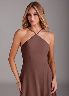 Azazie Bailey Bridesmaid Dresses Espresso A-Line Halter Side Slit Chiffon Dress image7