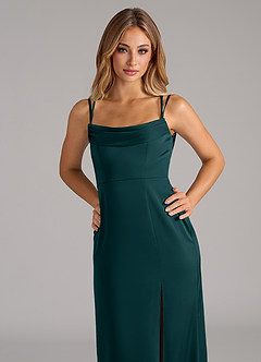 Azazie Callan Bridesmaid Dresses Pine A-Line Pleated Stretch Satin Convertible Dress image7