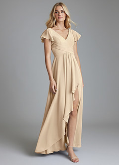 Azazie Omari Bridesmaid Dresses Champagne A-Line Chiffon Dress image1