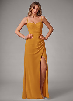 Azazie Haisley Bridesmaid Dresses Butterscotch Sheath Off the Shoulder Chiffon Convertible Dress image1