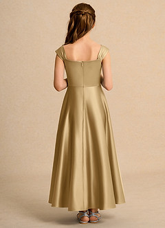 Azazie Bundle Girls Formal Flower Girl Dresses Gold A-Line Pleated Matte Satin Dress image2