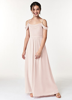 Azazie Alivia Junior Rose Petal A-Line Off the Shoulder Chiffon Dress image5