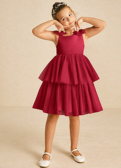 Azazie Vanellope Flower Girl Dresses Scarlet A-Line Bow Tulle Dress image3