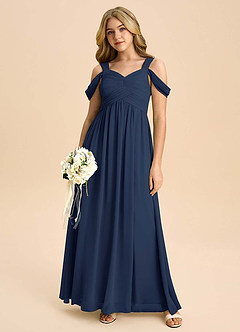 Azazie Lianne Junior Dark Navy A-Line Off the Shoulder Chiffon Dress image5