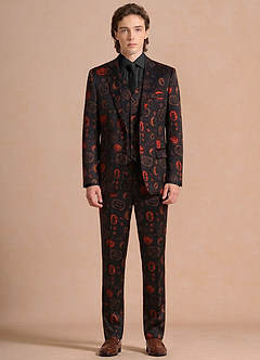 Caleb Black Vintage Halloween Print 3-Piece Suit