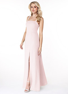 Azazie Jay Bridesmaid Dresses Blushing Pink A-Line Square Neckline Side Slit Chiffon Dress image4