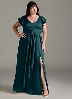 Azazie Omari Bridesmaid Dresses Pine A-Line Stretch Satin Dress image10