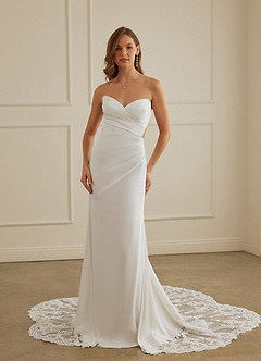 Christian Siriano Bridal for Azazie 2004 Robes de mariée Robe Fourreau en Crêpe Dos Satin Dentelle Diamant Nude image1