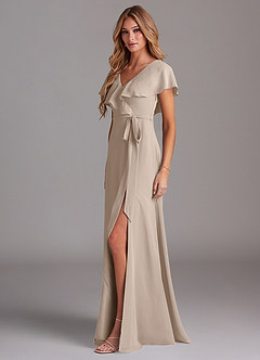 Azazie Lainey Bridesmaid Dresses Taupe A-Line with Pockets Chiffon Dress image4