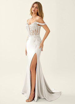 Roxane White Lace Corset Lace Up Back Mermaid High Slit Prom Dress image4