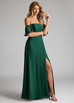 Azazie Sue Bridesmaid Dresses Emerald A-Line Off the Shoulder Chiffon Convertible Dress image5