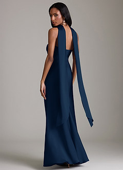 Azazie Saylor Brudtärnklänningar Klä av Sjöjungfru i Stretch Satin Axelbandslös Mörk Marinblå image8