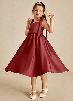 Azazie Chelsie Flower Girl Dresses Rust A-Line Bow Matte Satin Dress image3