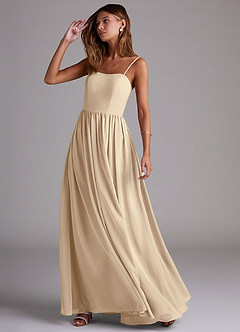 Azazie Calianna Bridesmaid Dresses Champagne A-Line Off the Shoulder Chiffon Convertible Dress image3